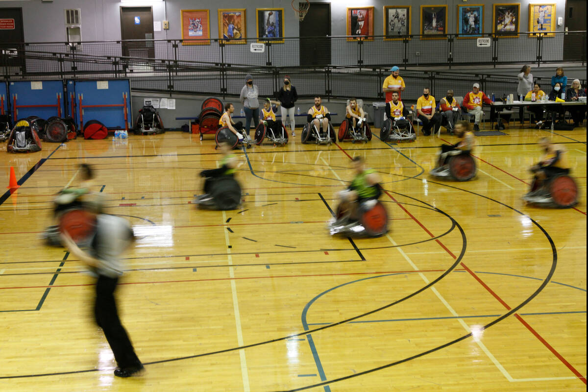 Las Vegas High Rollers and Seattle Slam players play during “Vegas Vengeance” wheelchair ru ...
