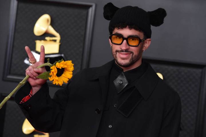 Bad Bunny arrives at the 63rd annual Grammy Awards at the Los Angeles Convention Center on Sund ...