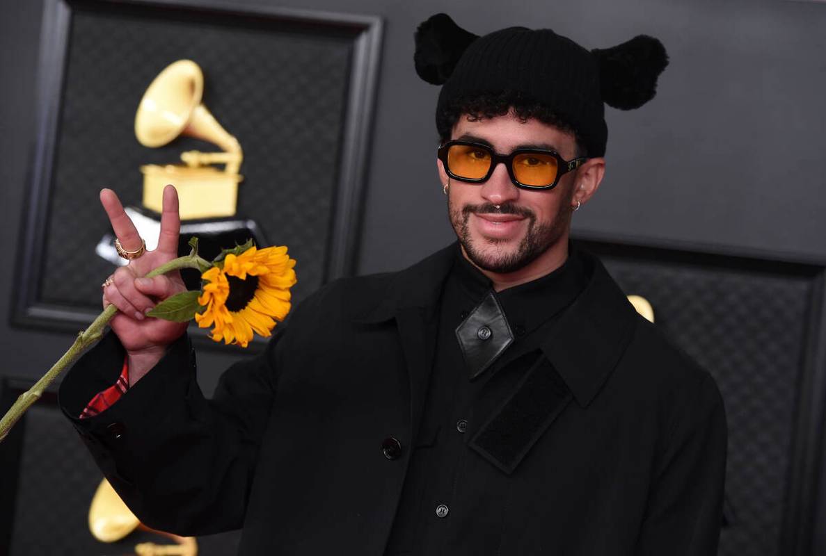 Bad Bunny arrives at the 63rd annual Grammy Awards at the Los Angeles Convention Center on Sund ...