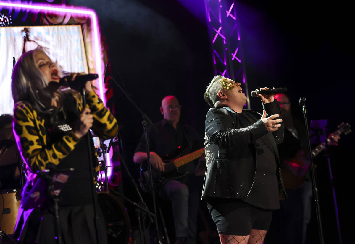 Paige Strafella, left, and Jon Morgan perform during a "Monday's Dark" show celebrati ...