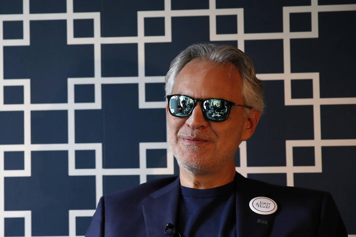 Italian tenor Andrea Bocelli during an interview in Paris, France, Wednesday, Nov. 13, 2019. (A ...