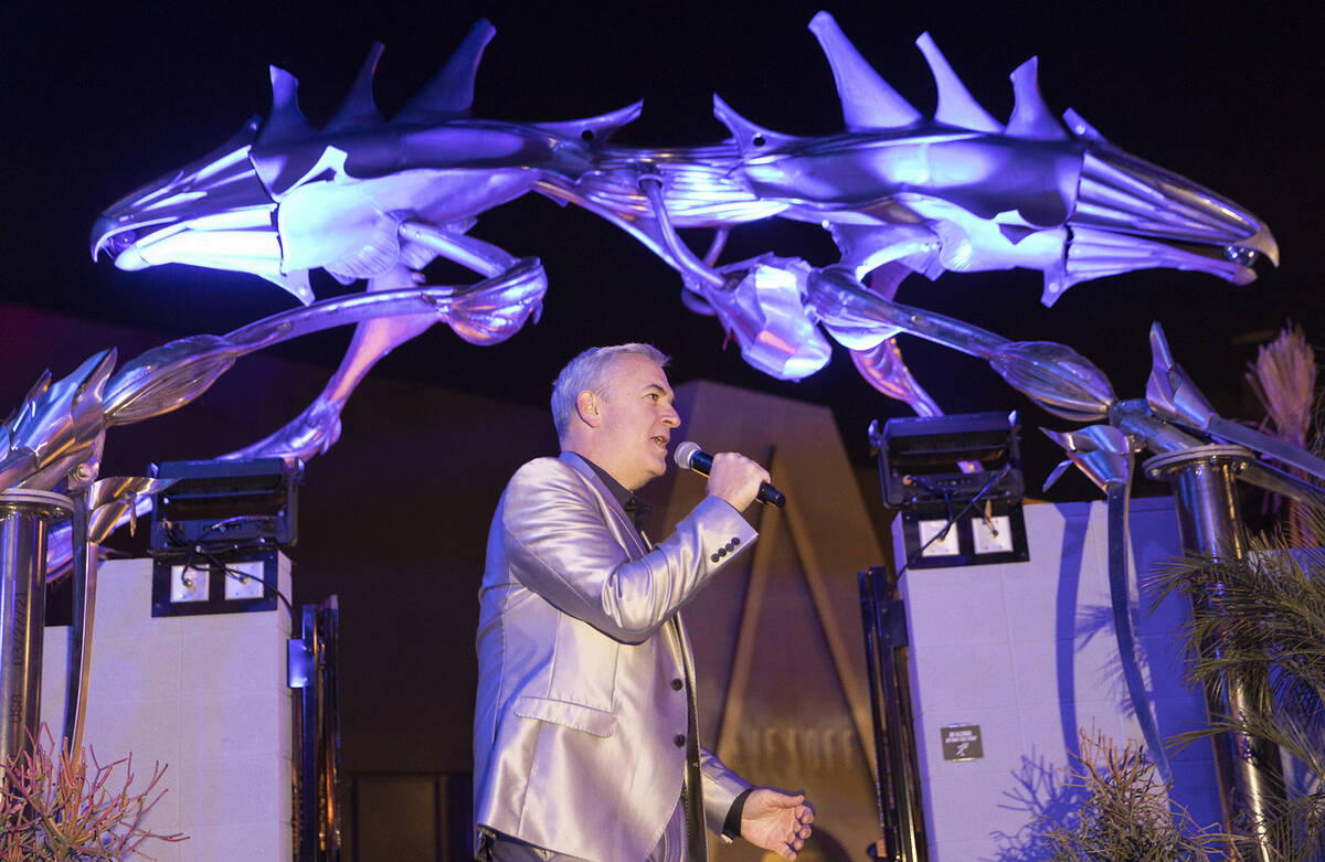 Michael Beneville, bottom/middle, chief creative officer with AREA15, introduces the new ride L ...