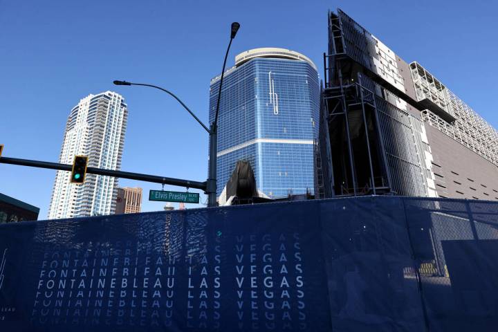 Fontainebleau Las Vegas under construction on the North Strip Thursday, Feb. 3, 2022. (K.M. Can ...