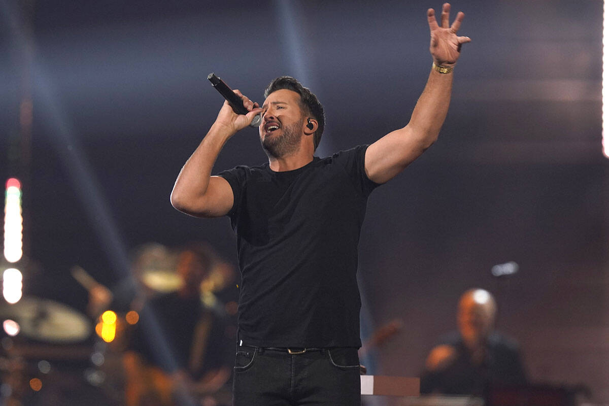 Luke Bryan performs at the 55th annual CMA Awards on Wednesday, Nov. 10, 2021, at the Bridgesto ...