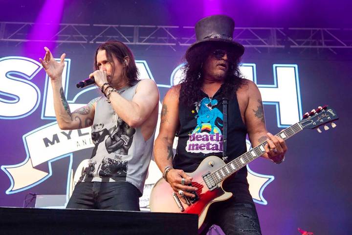 Slash and Myles Kennedy of Slash ft. Myles Kennedy + the Conspirators perform on day four of Lo ...