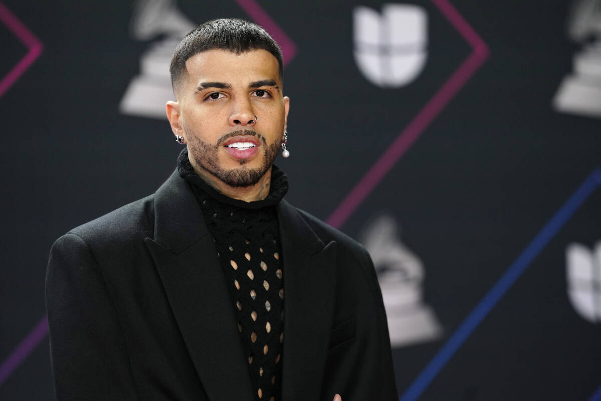 Rauw Alejandro arrives at the 22nd annual Latin Grammy Awards on Thursday, Nov. 18, 2021, at th ...