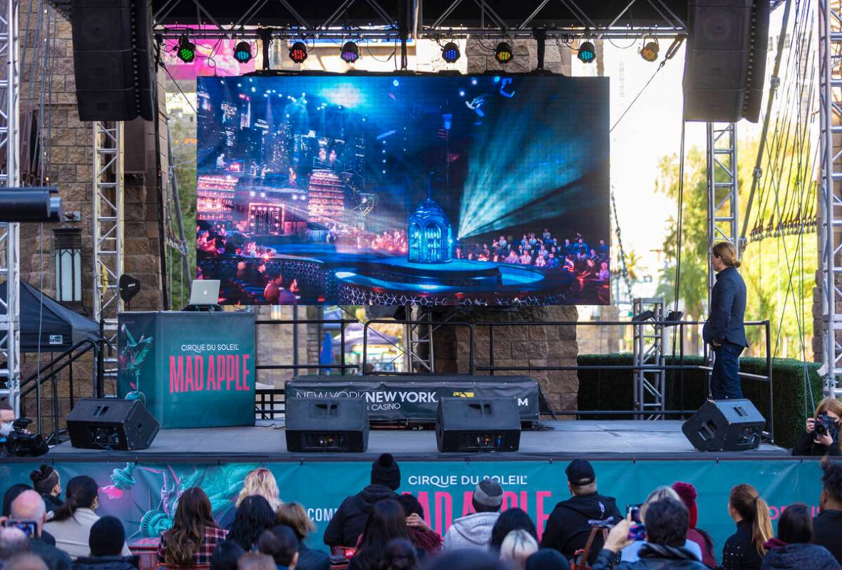 A video preview outside New York-New York for the new Cirque du Soleil show "Mad Apple" on Tues ...