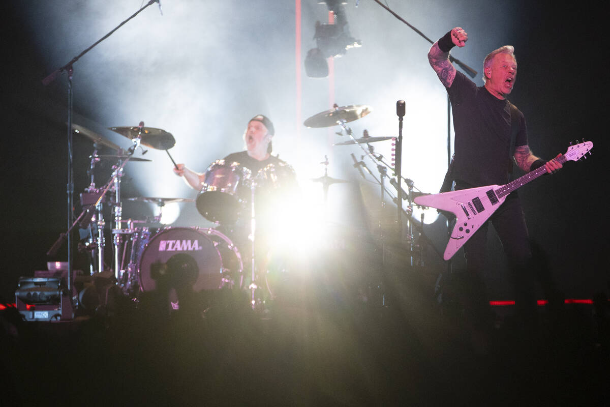 Metallica performs at Allegiant Stadium in Las Vegas, Friday, Feb. 25, 2022. (Erik Verduzco / L ...