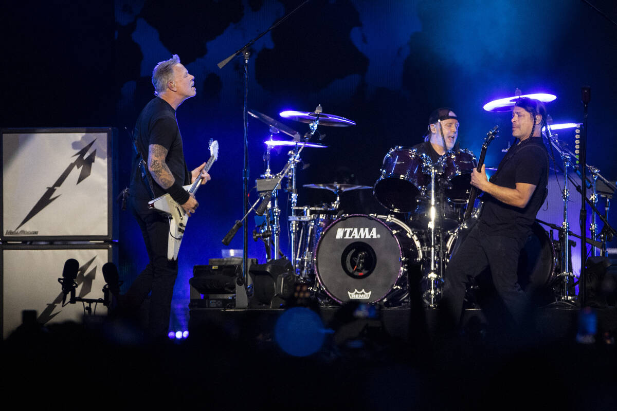 Metallica performs at Allegiant Stadium in Las Vegas, Friday, Feb. 25, 2022. (Erik Verduzco / L ...