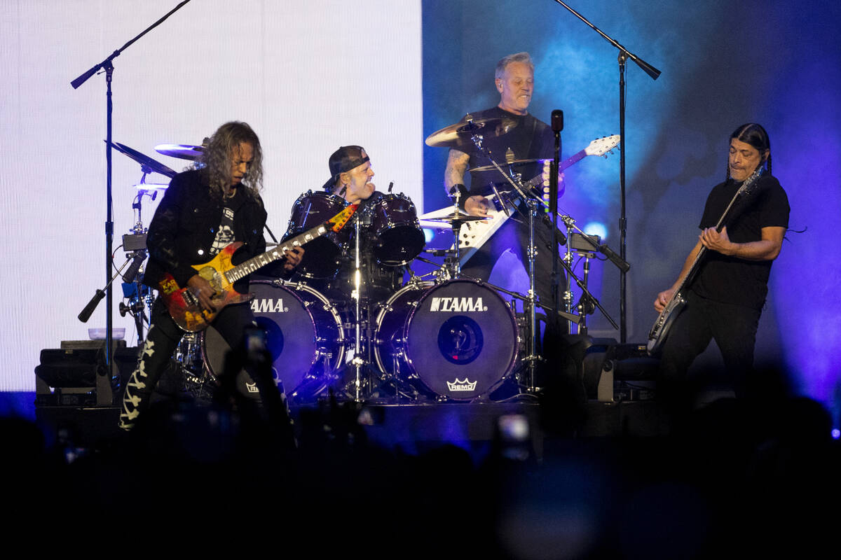 Metallica performs at Allegiant Stadium in Las Vegas, Friday, Feb. 25, 2022. (Erik Verduzco / L ...