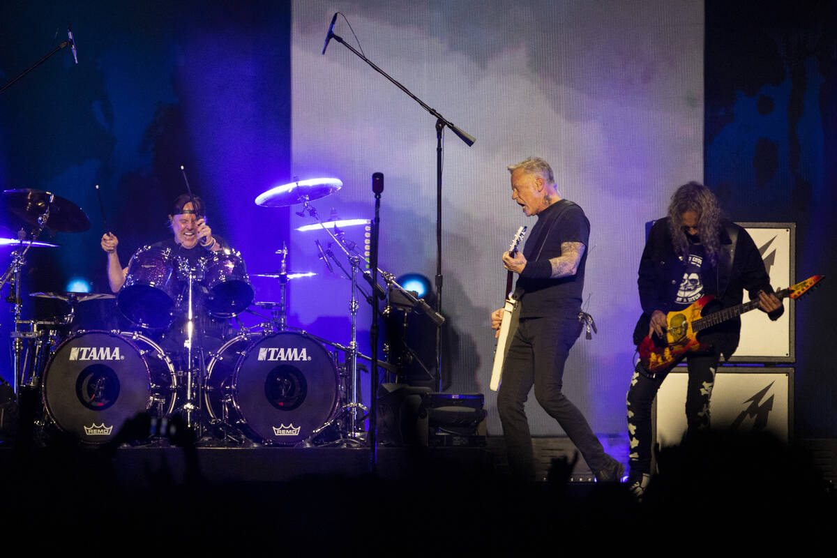 Metallica performs at Allegiant Stadium in Las Vegas, Friday, Feb. 25, 2022. (Erik Verduzco / L ...