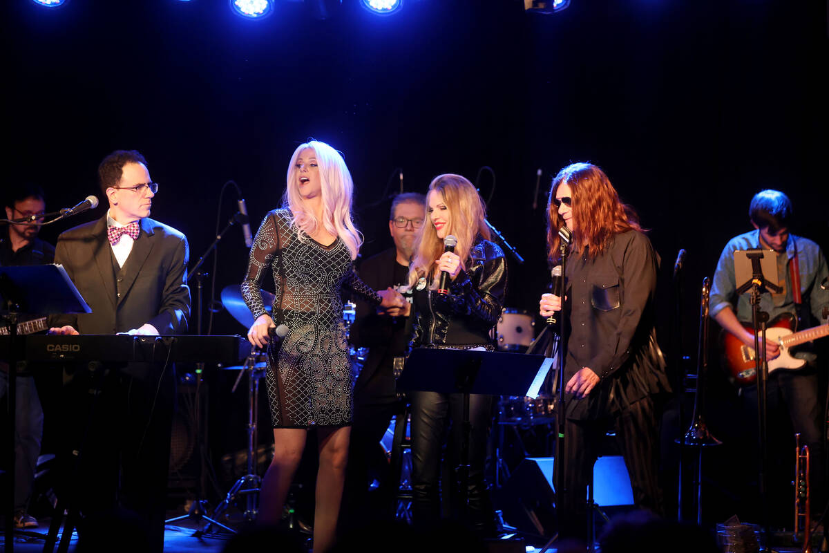 Entertainers, from right, Mark Gendel, Llynda More and Elisa Furr during a birthday party benef ...