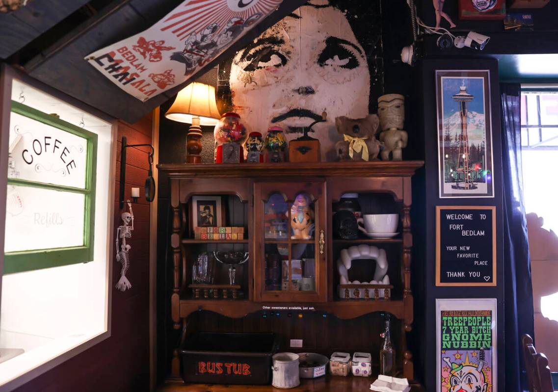 Interior decor at Fort Bedlam coffee house in New Orleans Square on Thursday, March 3, 2022, in ...