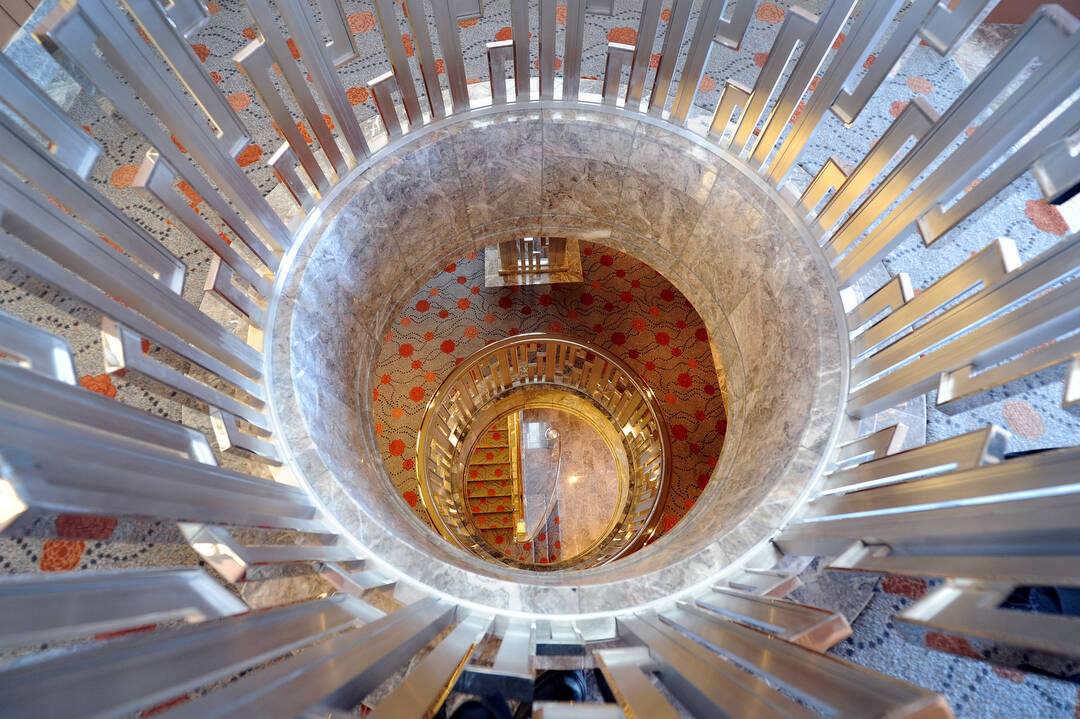 An architectural feature allows natural light to pass through these holes inside the Grand Lobb ...