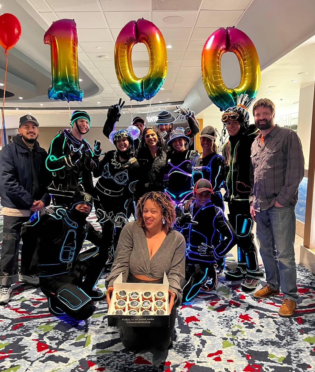 The cast of "illuminate" at The Strat celebrates its 100th show on Sunday, March 6, 2022. (PR Plus)