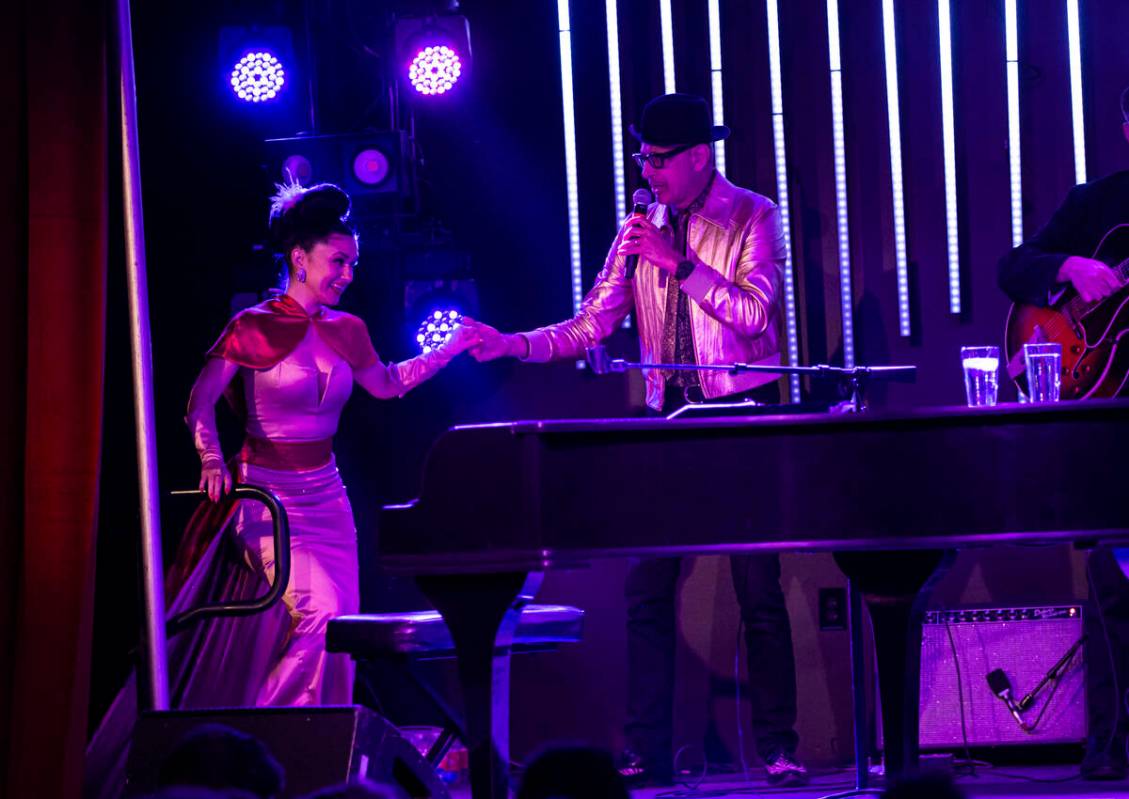 Jeff Goldblum welcomes Melody Sweets to the stage while performing with the Mildred Snitzer Orc ...
