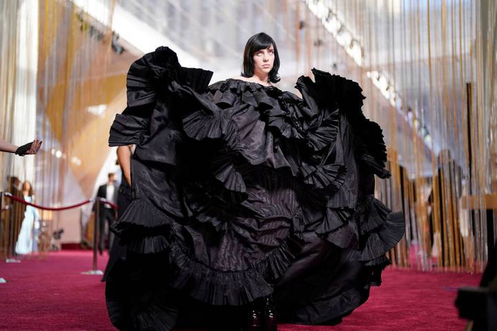 Billie Eilish arrive at the Oscars on Sunday, March 27, 2022, at the Dolby Theatre in Los Angel ...