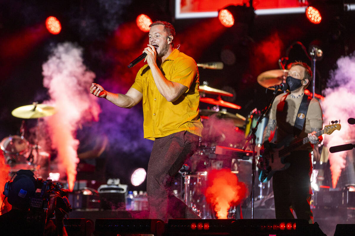 In this Aug. 27, 2021, file photo, Imagine Dragons frontman Dan Reynolds performs in Las Vegas. ...