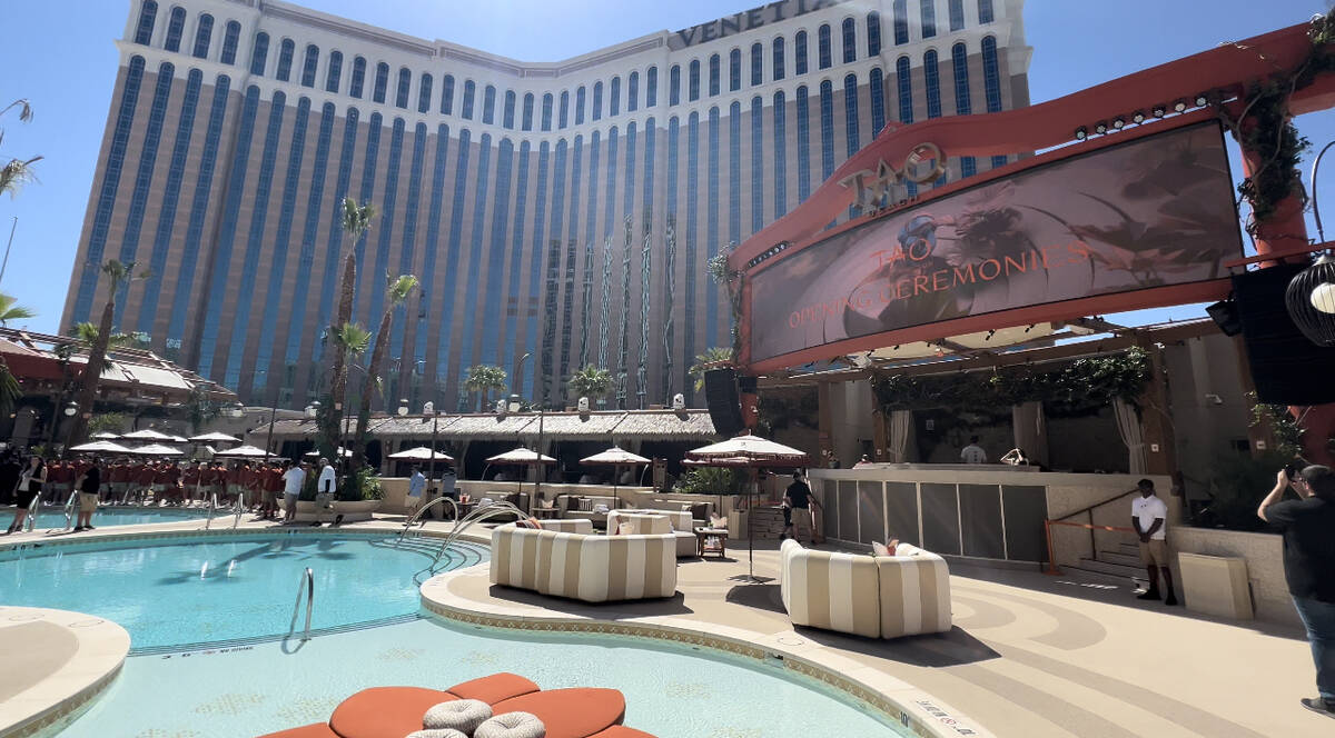 The new Tao Beach Club pool deck is shown on Friday, April 1, 2022. (John Katsilometes/Las Vega ...