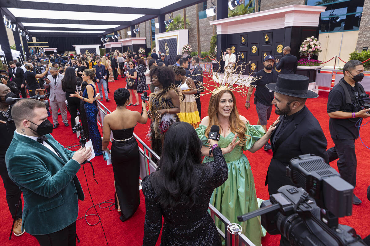 The red carpet is packed before the start of the 2022 Grammy Awards on Sunday, April 3, 2022, a ...