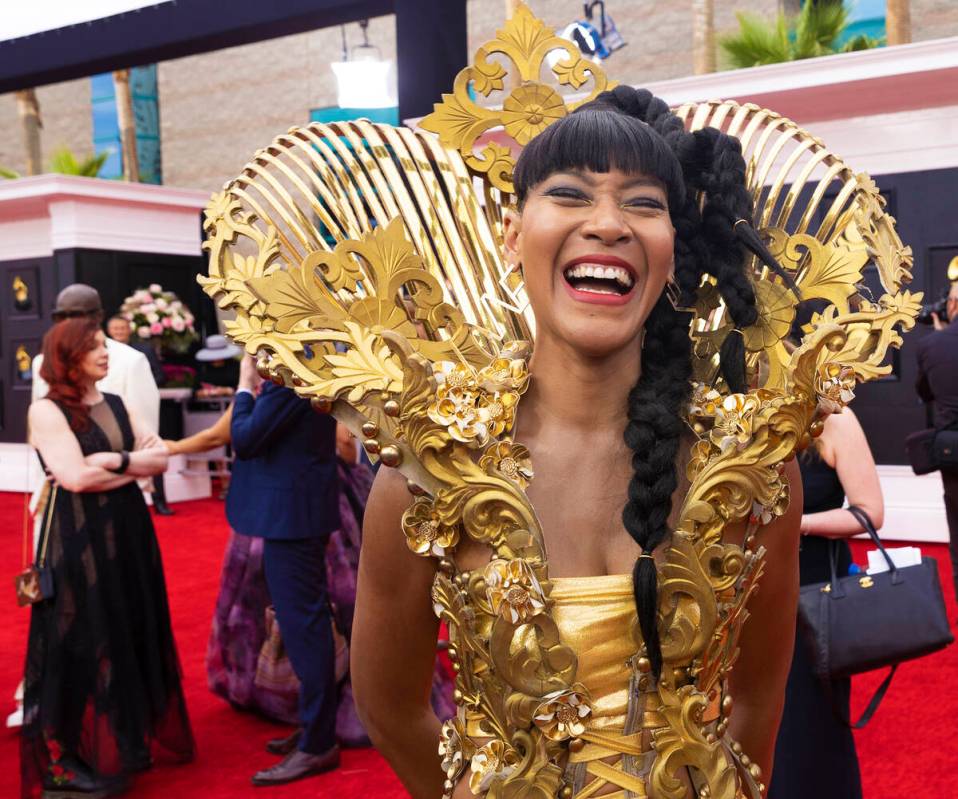1 Tribe Collective on the red carpet before the start of the 2022 Grammy Awards on Sunday, Apri ...