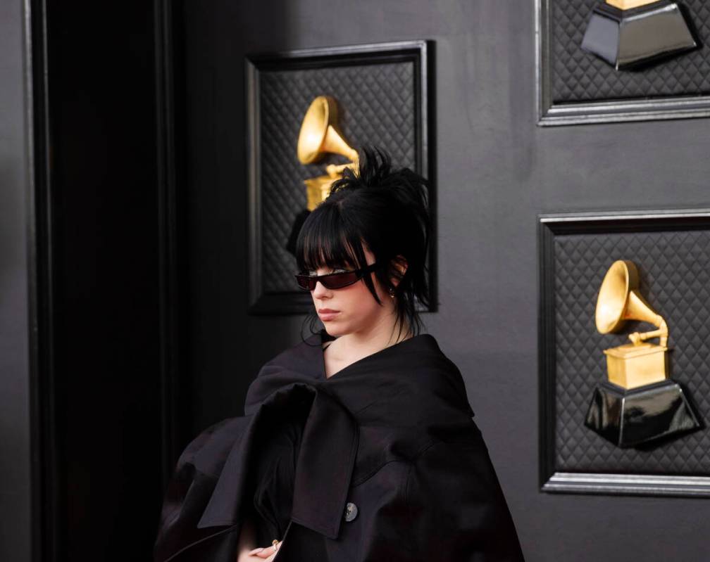 Billie Eilish on the red carpet before the start of the 2022 Grammy Awards on Sunday, April 3, ...