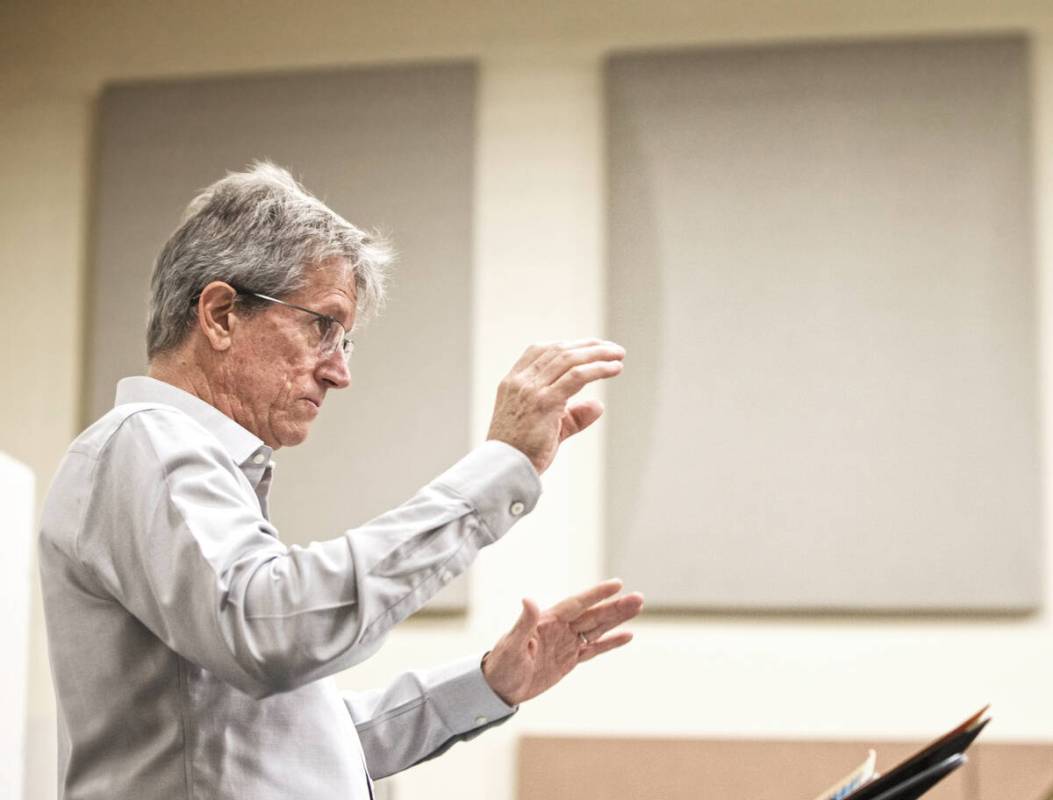 Dave Loeb, director of UNLV’s jazz studies program, leads rehearsal for the UNLV Jazz Ensembl ...