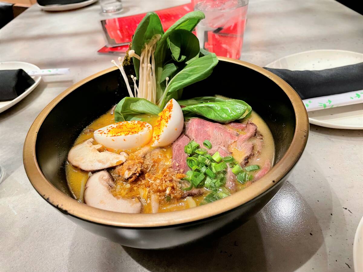 The visually striking ramen bowl at 8 East in Circa Resort & Casino on National Ramen Day. (Gre ...