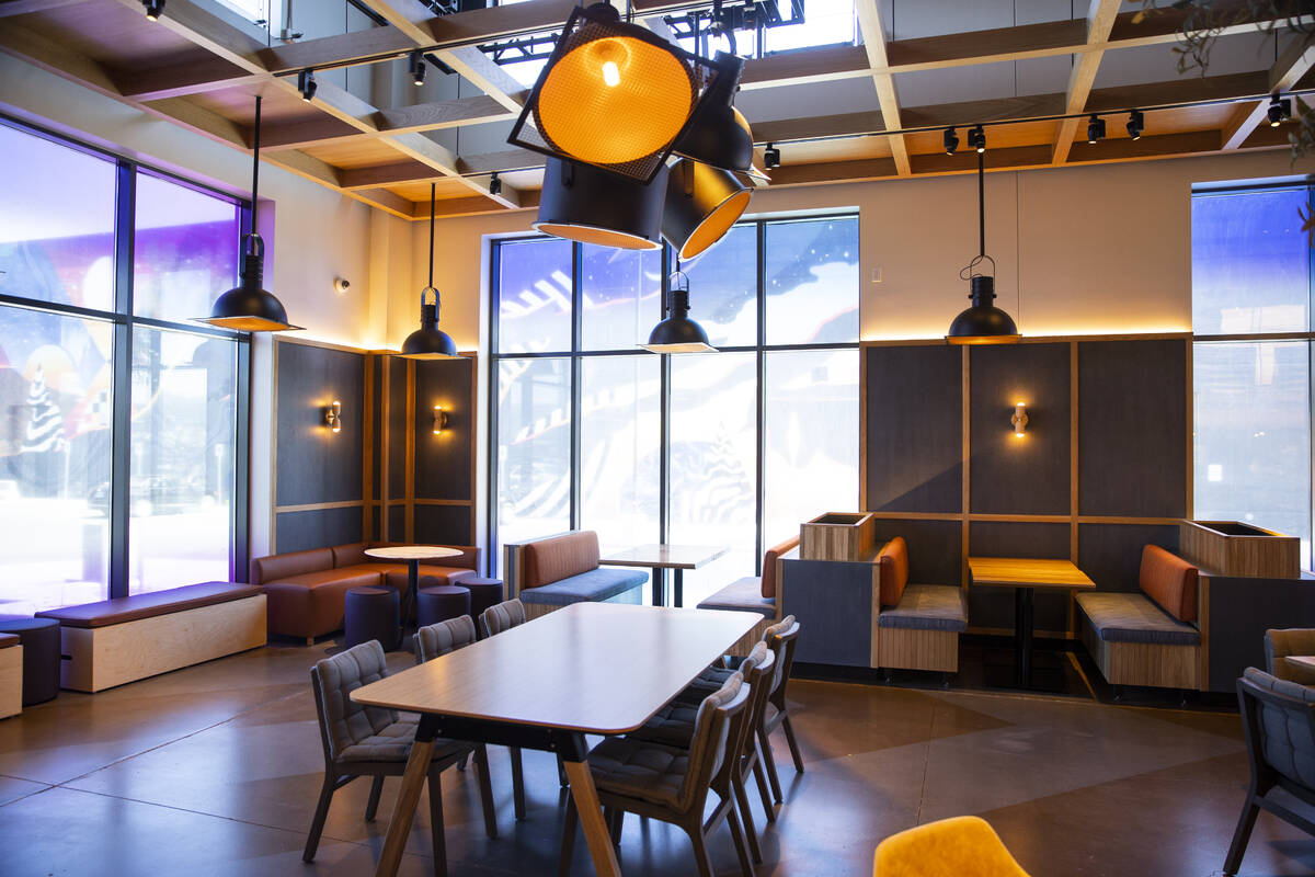 The interior of Lumin Cafe inside of the Illuminarium Experiences entertainment venue in Las Ve ...