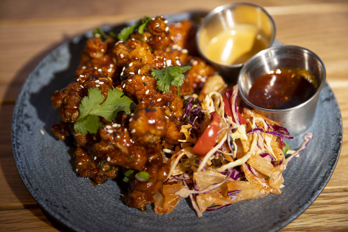 The Korean fried chicken iat Lumin Cafe inside of the Illuminarium Experiences entertainment ve ...