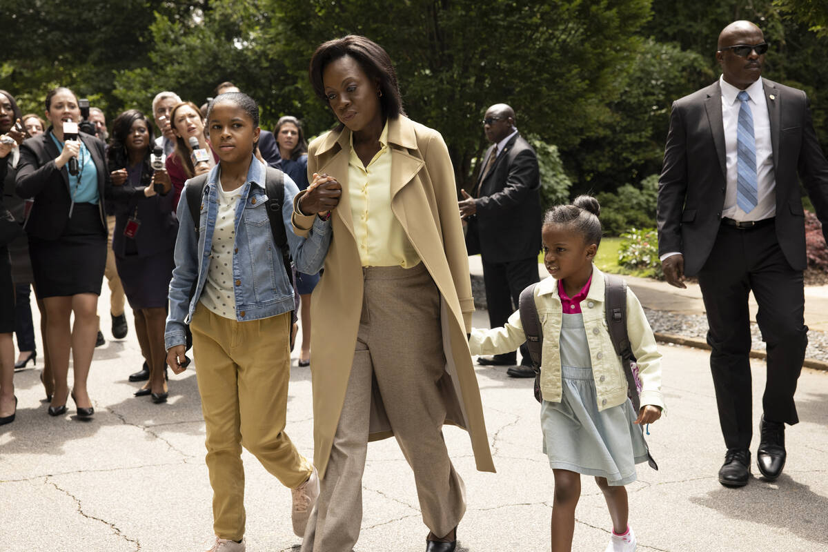Story Walker as Young Malia Obama, Viola Davis as Michelle Obama, Jordyn McIntosh as Young Sash ...