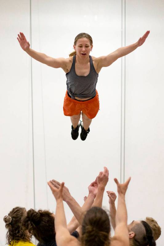 Marta Brown, who performs in the teeterboard act, practices a section of IGNITE during rehearsa ...