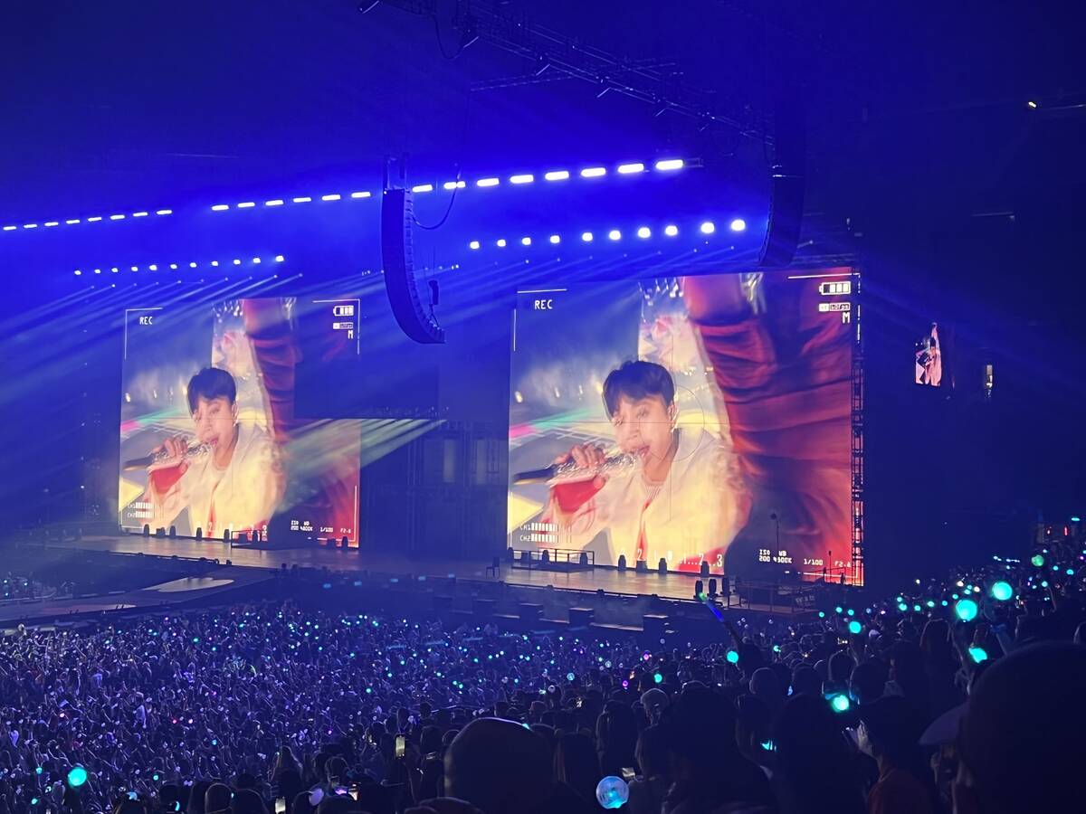 BTS' opening night show at Allegiant Stadium, Friday, April 8, 2022. (John Katsilometes/Las Veg ...