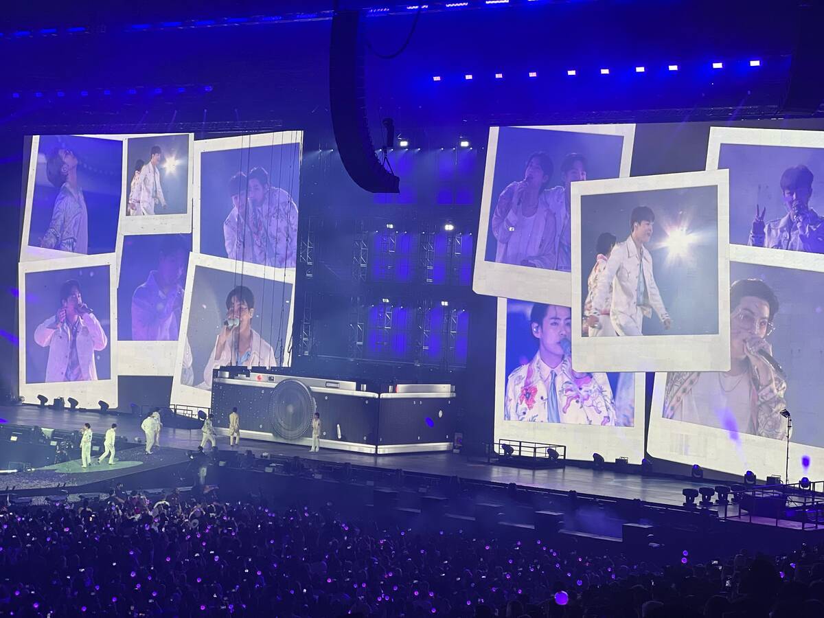 BTS' opening night show at Allegiant Stadium, Friday, April 8, 2022. (John Katsilometes/Las Veg ...