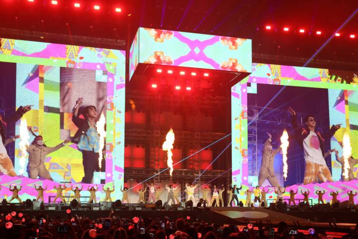 BTS performs at Allegiant Stadium in Las Vegas on Saturday, April 9, 2022. (Bighit Music)