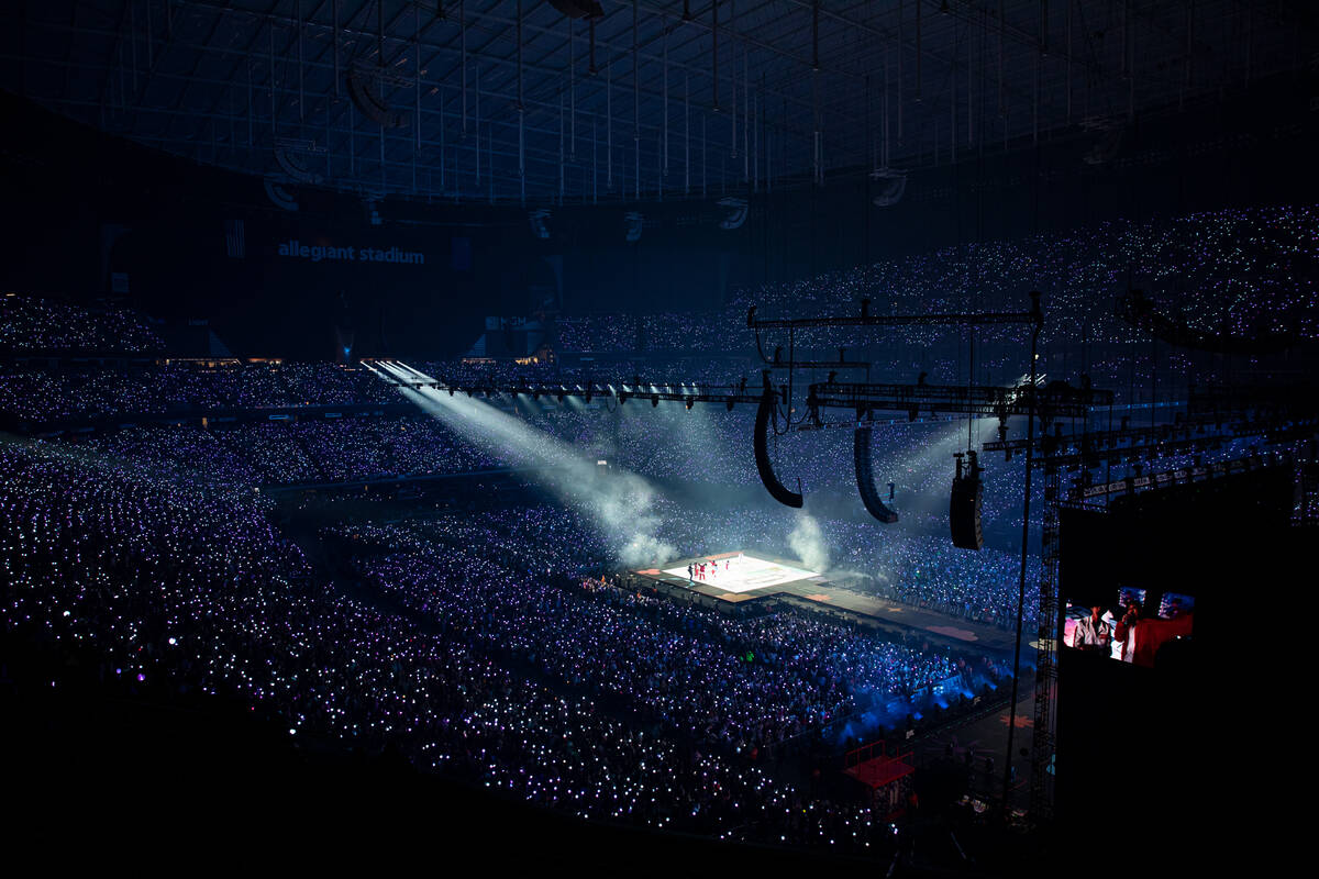 BTS performs at Allegiant Stadium in Las Vegas on Saturday, April 9, 2022. (Bighit Music)