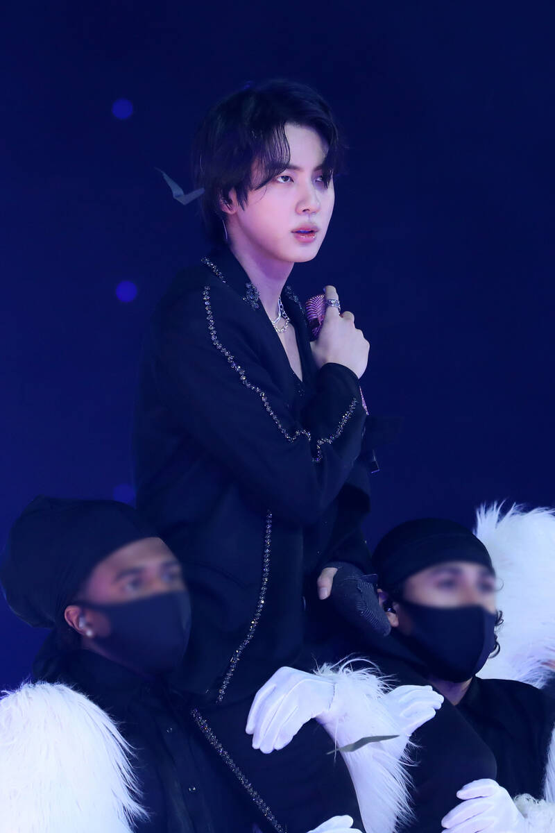 Jin of BTS performs at Allegiant Stadium in Las Vegas on Saturday, April 9, 2022. (Bighit Music)