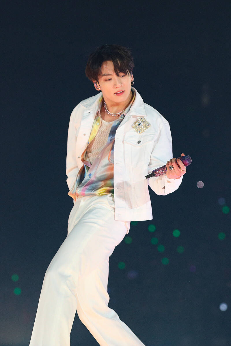 Jungkook of BTS performs at Allegiant Stadium in Las Vegas on Saturday, April 9, 2022. (Bighit ...