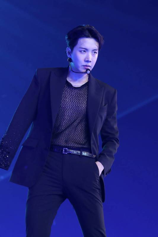 J-Hope of BTS performs at Allegiant Stadium in Las Vegas on Saturday, April 9, 2022. (Bighit Music)