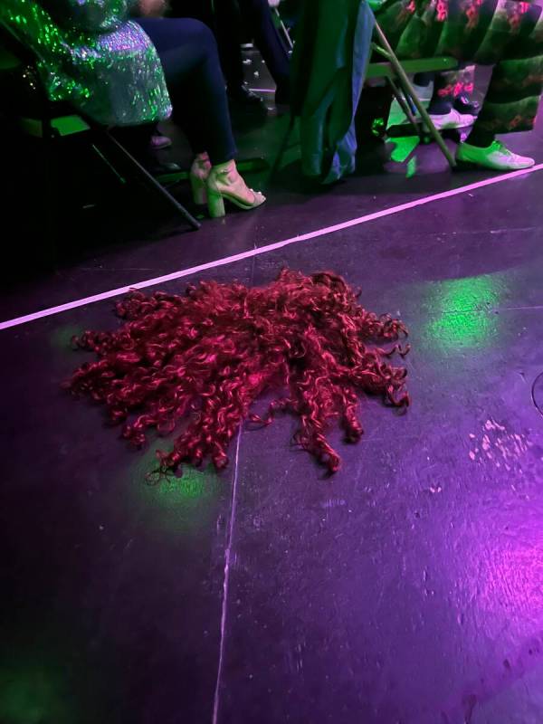 A discarded wig is shown during "Absinthe's" 11th-anniversary celebration on Wednesday, April 1 ...