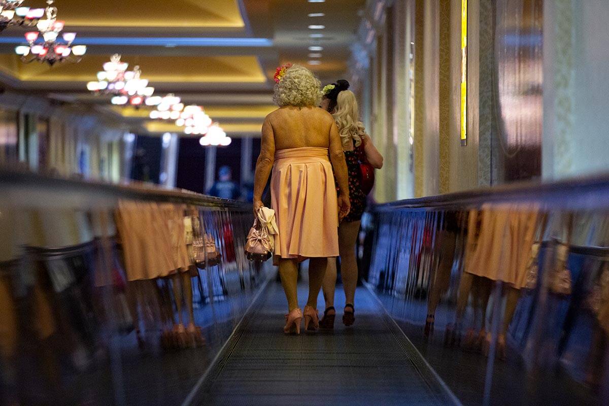 Viva Las Vegas Rockabilly Weekend attendees head toward the arena at The Orleans Hotel and Casi ...