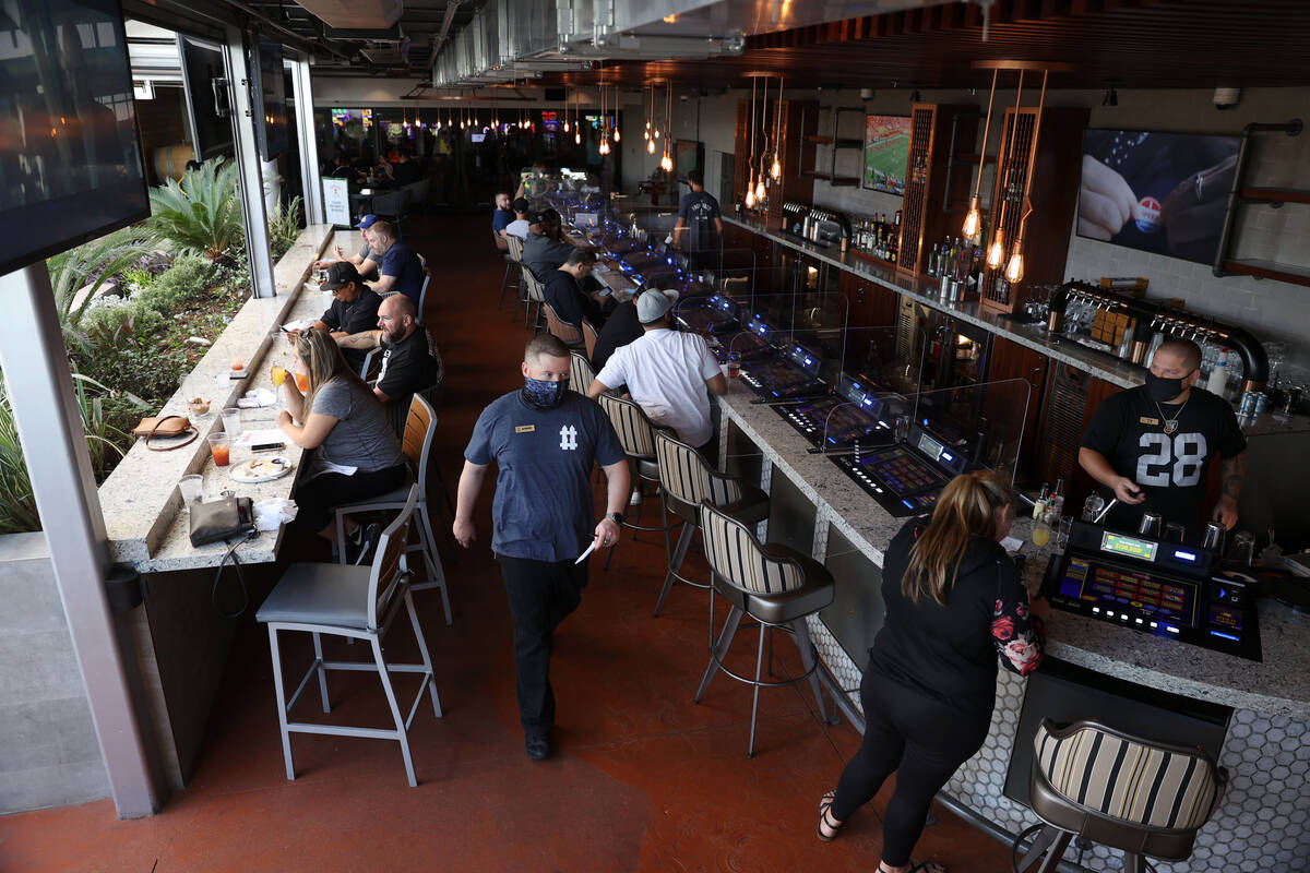 The Front Yard bar inside of the Ellis Island hotel-casino in Las Vegas, Sunday, Oct. 11, 2020. ...