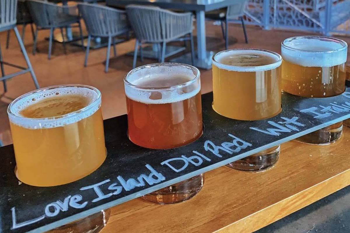 A flight of beers at The Front Yard at Ellis Island Hotel, Casino & Brewery. (The Front Yard at ...