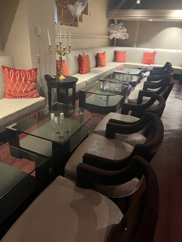 The dining room of Frank Marino Red Carpet Lounge at the Westgate on Tuesday, April 19, 2022 (J ...