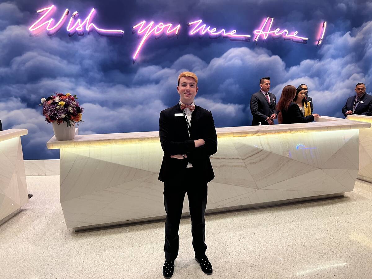 Justice Murphey, son of Palms GM Cynthia Kiser Murphey, is shown at the hotel's registration de ...
