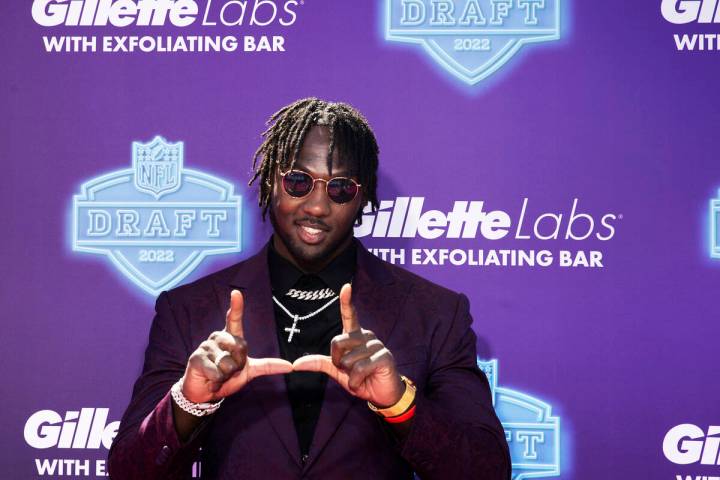 Utah linebacker Devin Lloyd at the NFL Red Carpet Stage on Thursday, April 28, 2022, at the Bel ...