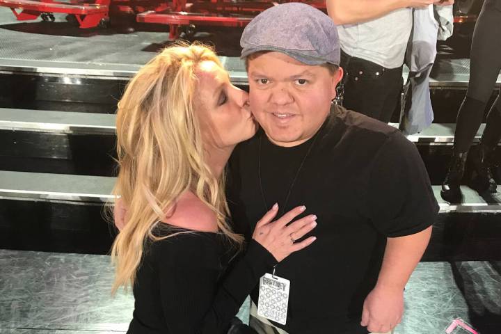 This 2017, file photo shows Donny Davis with Britney Spears during Spears' "Piece of Me" at Axi ...
