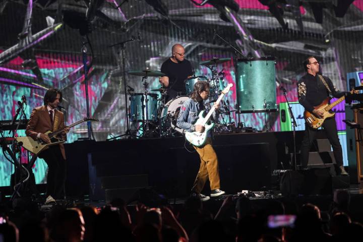 Weezer performs following the first round of the NFL draft on Thursday, April 28, 2022, in Las ...