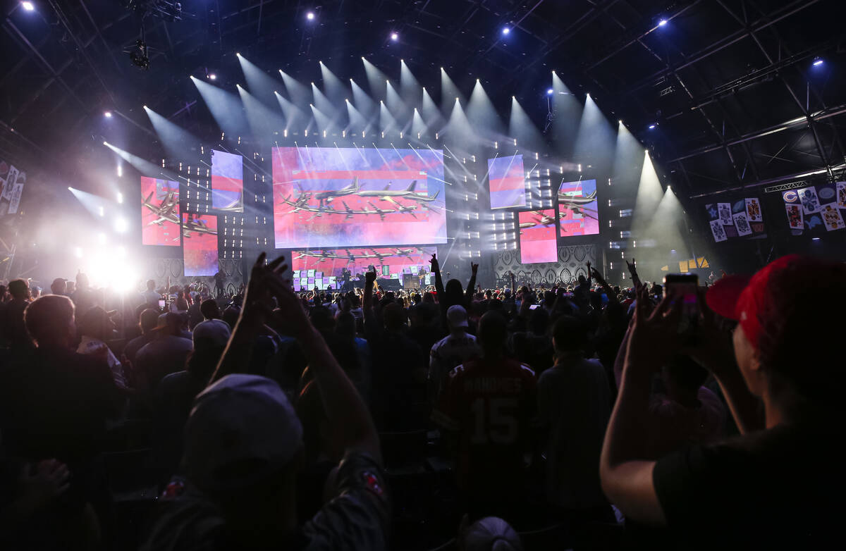 Weezer performs following the first round of the NFL draft on Thursday, April 28, 2022, in Las ...