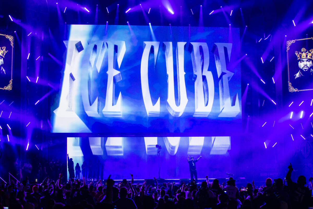 Ice Cube performs during the second day of the NFL draft on Friday, April 29, 2022, in Las Vega ...